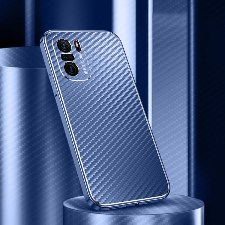 For Xiaomi Redmi K40 / K40 Pro Metal Frame Carbon Fiber Phone Case(Blue)