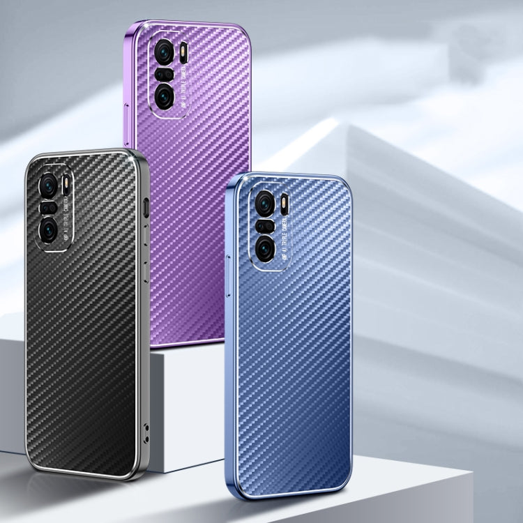 For Xiaomi Redmi K40 / K40 Pro Metal Frame Carbon Fiber Phone Case(Blue)
