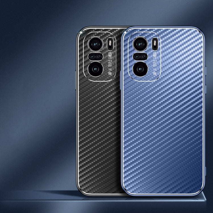 For Xiaomi Redmi K40 / K40 Pro Metal Frame Carbon Fiber Phone Case(Blue)