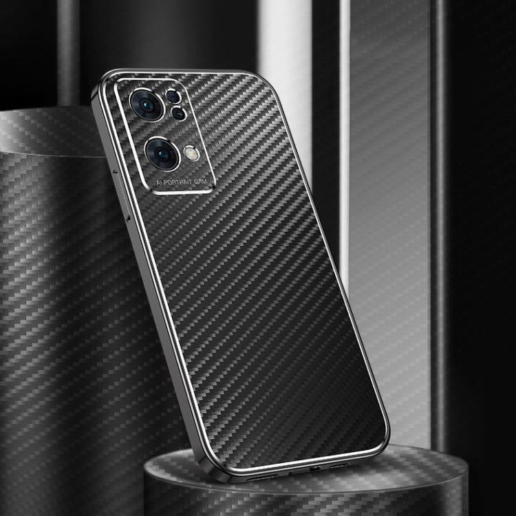For OPPO Reno7 Pro 5G Metal Frame Carbon Fiber Phone Case