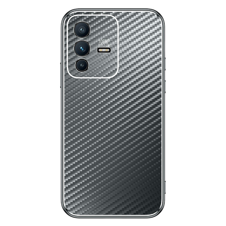For vivo S12 Metal Frame Carbon Fiber Phone Case