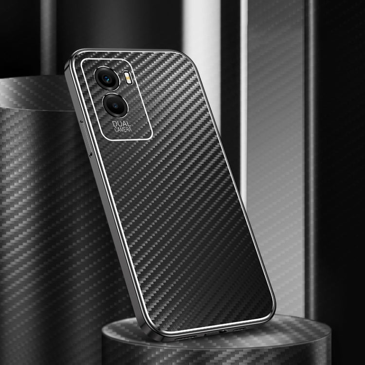 For vivo Y55s 5G Metal Frame Carbon Fiber Phone Case(Black)