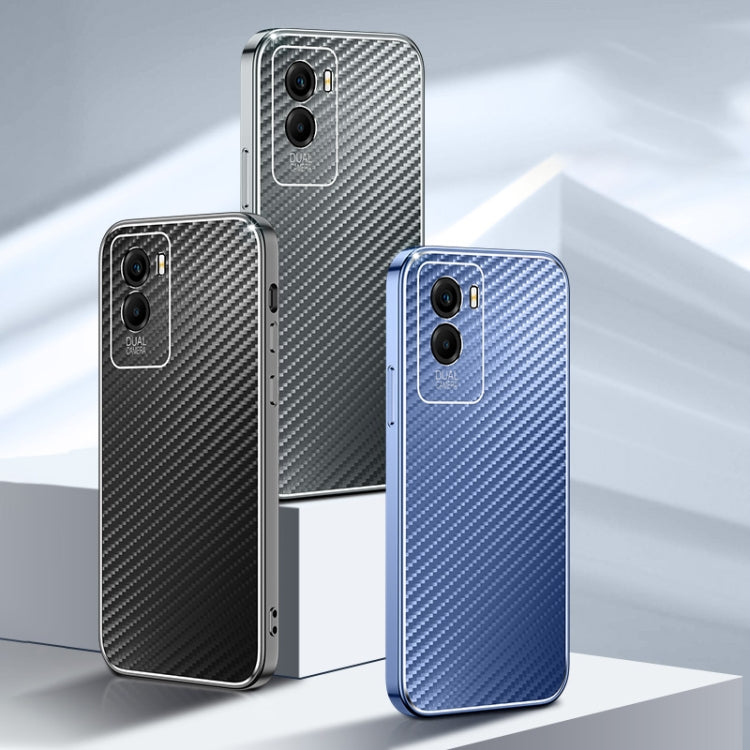 For vivo Y55s 5G Metal Frame Carbon Fiber Phone Case(Black)