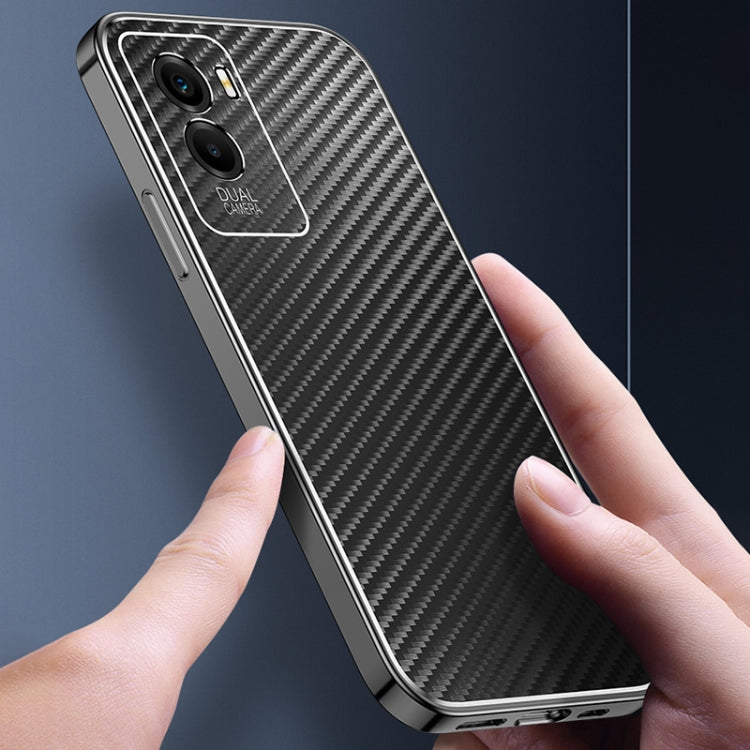 For vivo Y55s 5G Metal Frame Carbon Fiber Phone Case(Black)