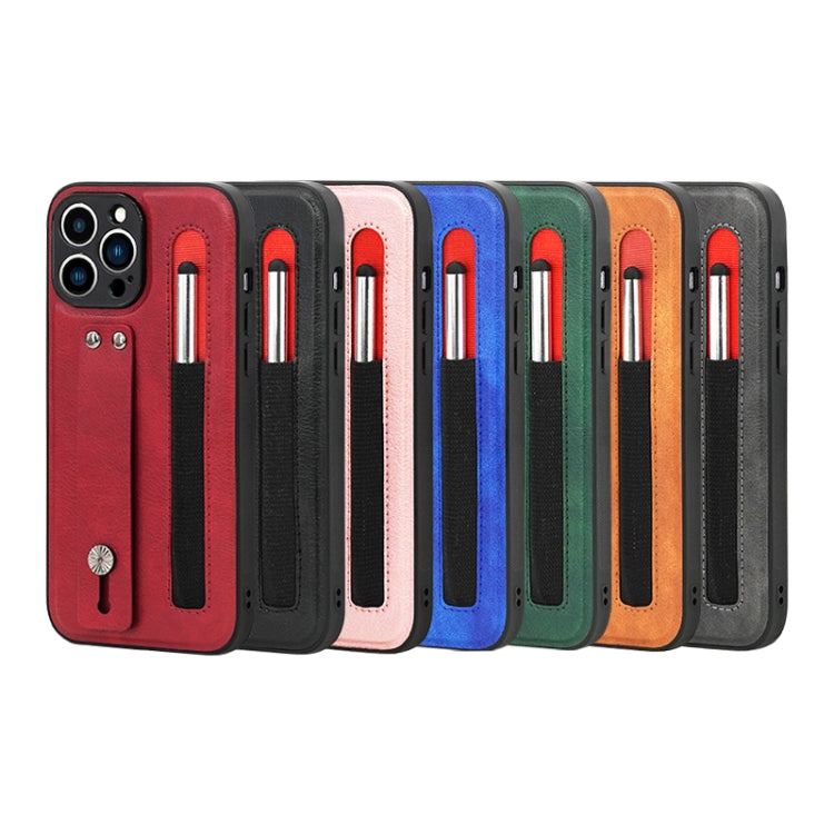 For iPhone 13 Pro Max Leather Belt Shockproof Protective Phone Case with Touch Screen Pen & Holder