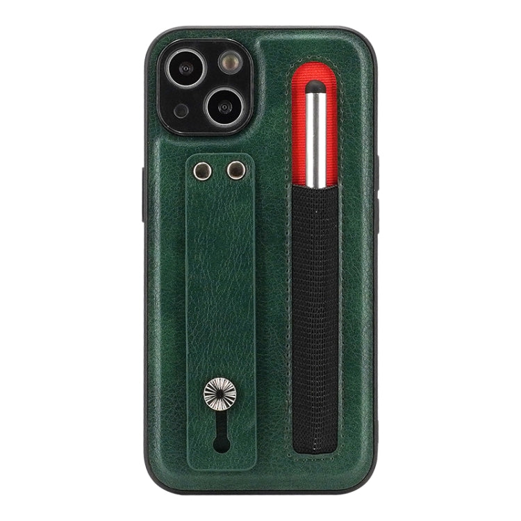 For iPhone 13 Leather Belt Shockproof Protective Phone Case with Touch Screen Pen & Holder