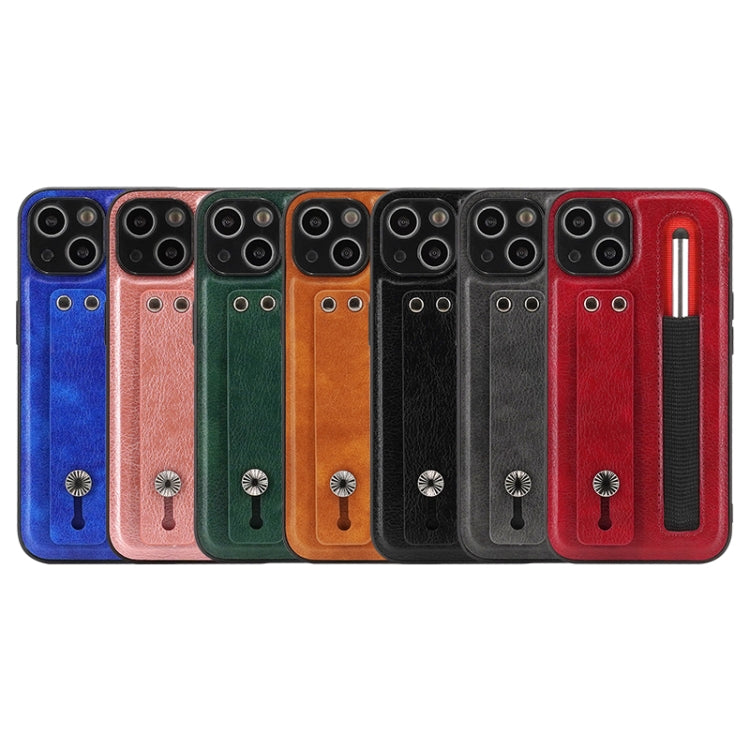 For iPhone 13 Leather Belt Shockproof Protective Phone Case with Touch Screen Pen & Holder