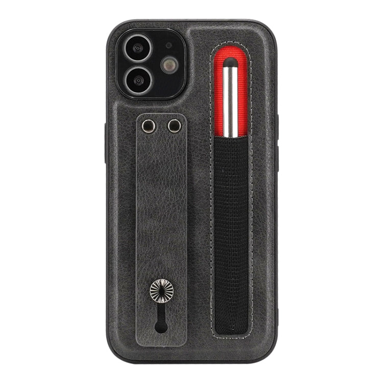 For iPhone 12 Leather Belt Shockproof Protective Phone Case with Touch Screen Pen & Holder
