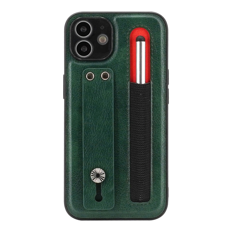 For iPhone 12 Leather Belt Shockproof Protective Phone Case with Touch Screen Pen & Holder