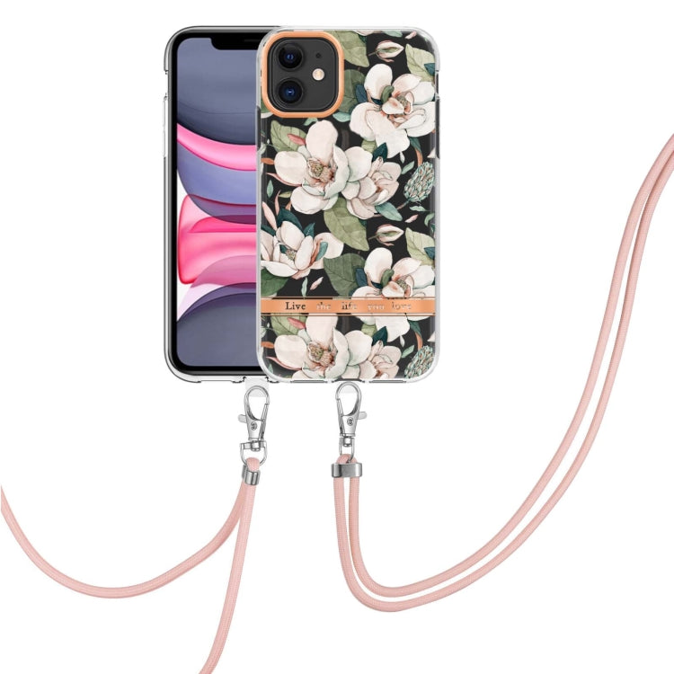 For iPhone 11 Flowers Series TPU Phone Case with Lanyard