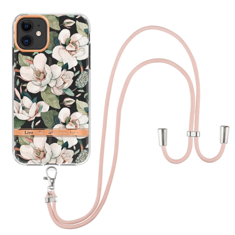 For iPhone 11 Flowers Series TPU Phone Case with Lanyard