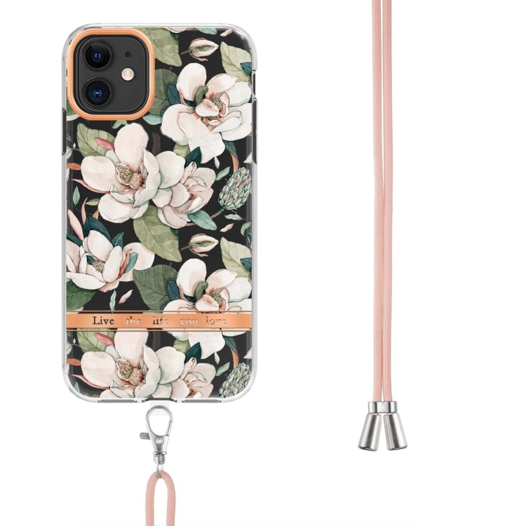 For iPhone 11 Flowers Series TPU Phone Case with Lanyard