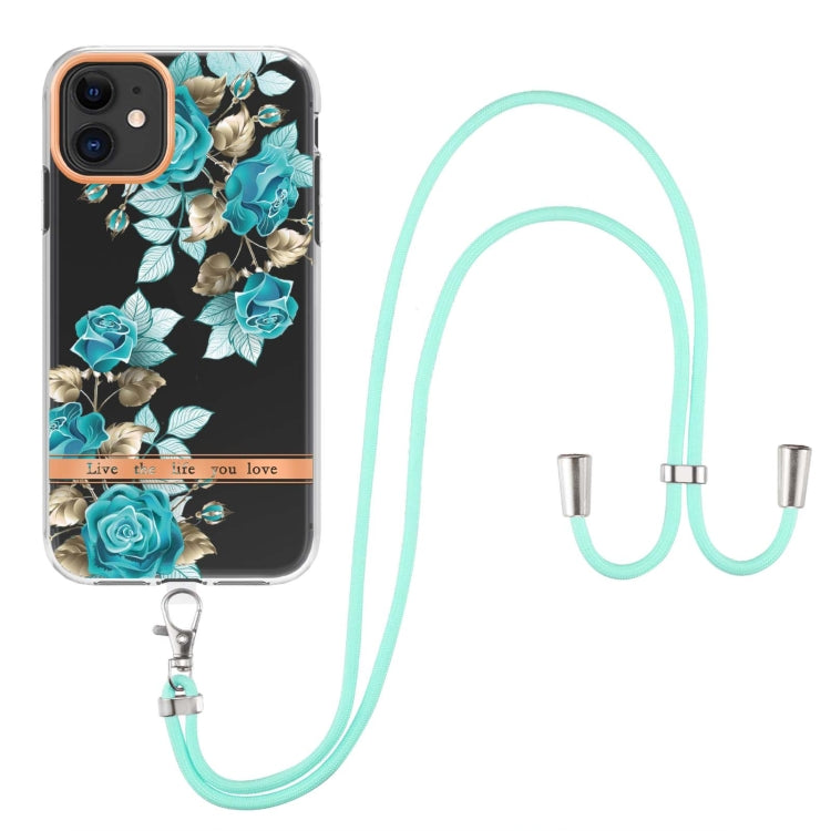 For iPhone 11 Flowers Series TPU Phone Case with Lanyard