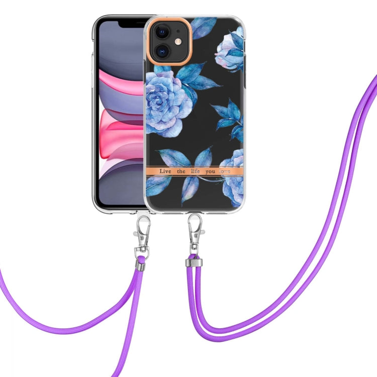 For iPhone 11 Flowers Series TPU Phone Case with Lanyard