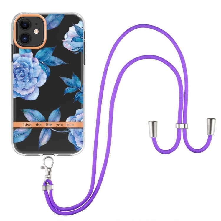 For iPhone 11 Flowers Series TPU Phone Case with Lanyard