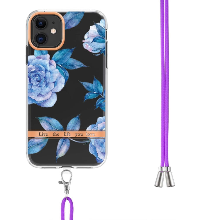 For iPhone 11 Flowers Series TPU Phone Case with Lanyard