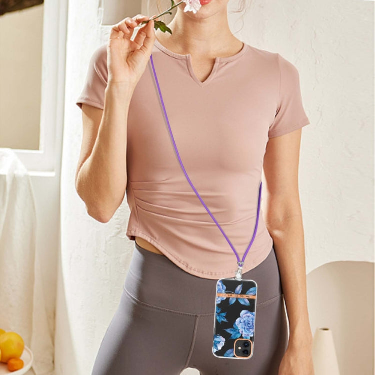 For iPhone 11 Flowers Series TPU Phone Case with Lanyard