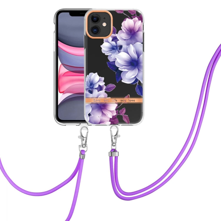For iPhone 11 Flowers Series TPU Phone Case with Lanyard