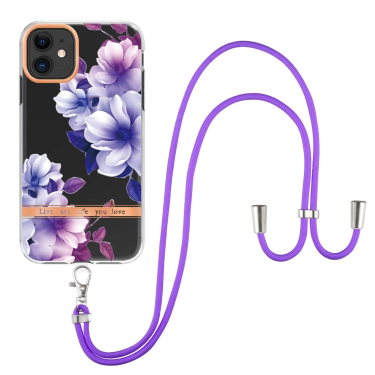 For iPhone 11 Flowers Series TPU Phone Case with Lanyard