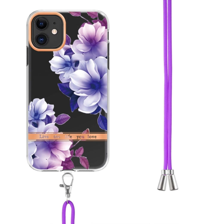 For iPhone 11 Flowers Series TPU Phone Case with Lanyard