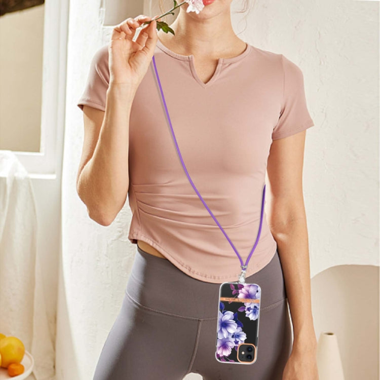 For iPhone 11 Flowers Series TPU Phone Case with Lanyard