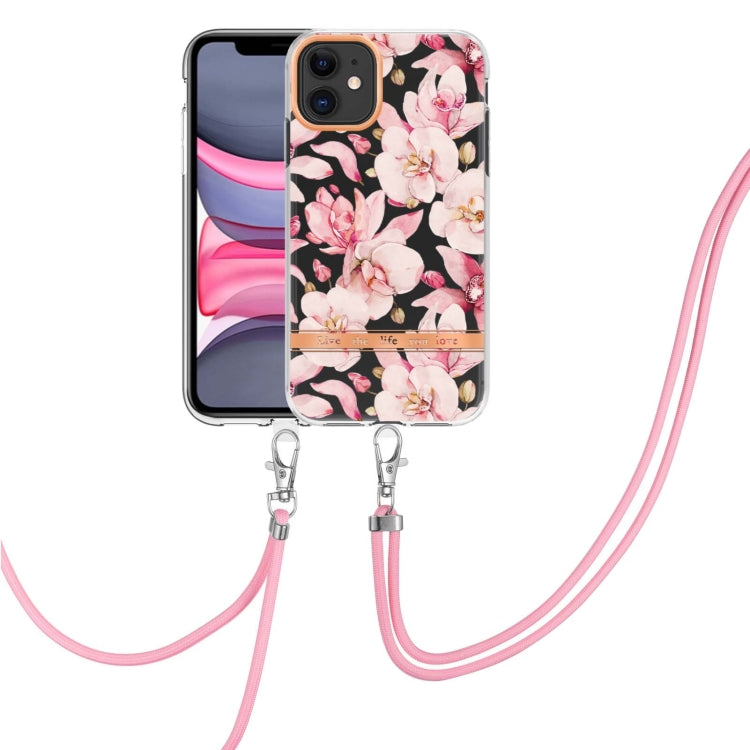 For iPhone 11 Flowers Series TPU Phone Case with Lanyard