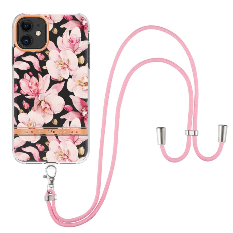 For iPhone 11 Flowers Series TPU Phone Case with Lanyard