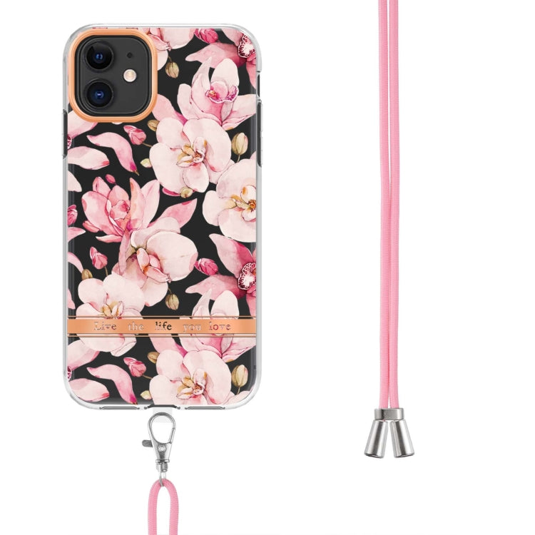 For iPhone 11 Flowers Series TPU Phone Case with Lanyard