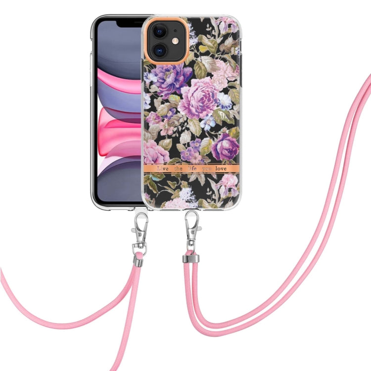 For iPhone 11 Flowers Series TPU Phone Case with Lanyard
