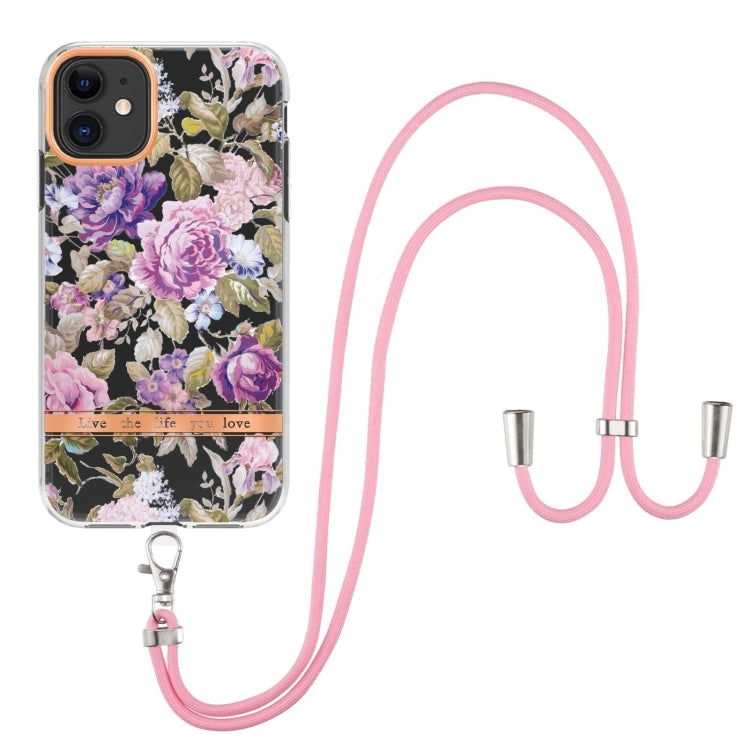 For iPhone 11 Flowers Series TPU Phone Case with Lanyard