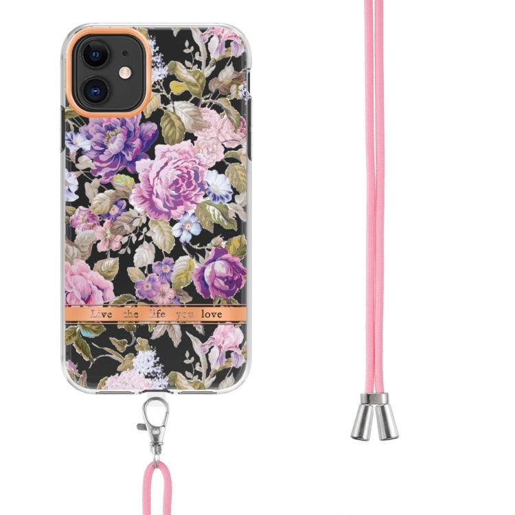 For iPhone 11 Flowers Series TPU Phone Case with Lanyard
