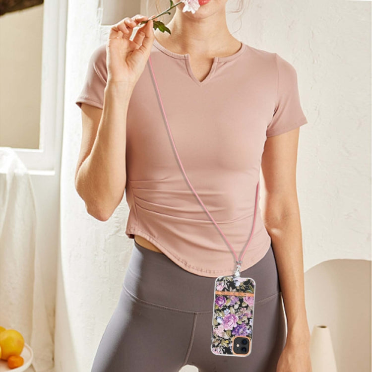For iPhone 11 Flowers Series TPU Phone Case with Lanyard