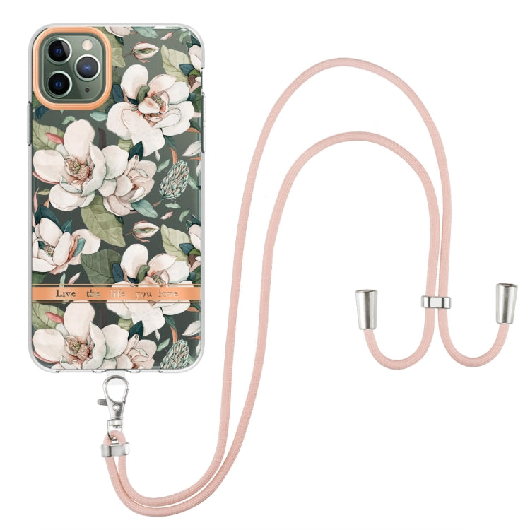 For iPhone 11 Pro Max Flowers Series TPU Phone Case with Lanyard