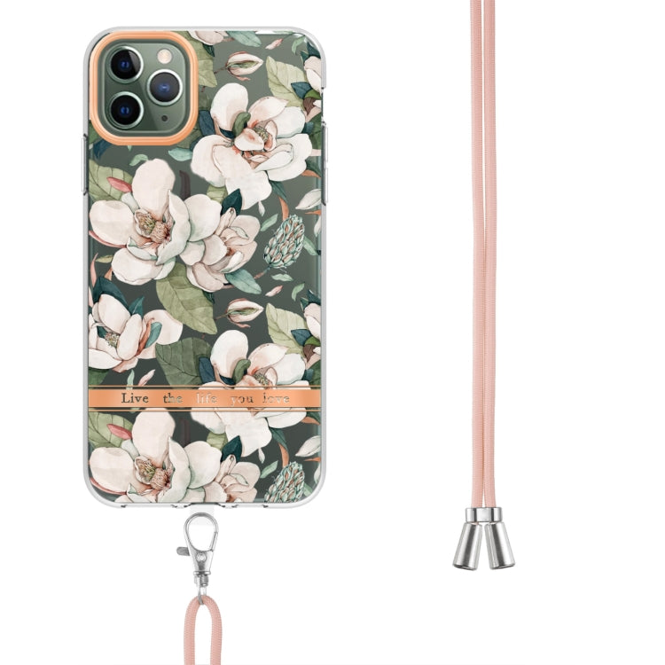 For iPhone 11 Pro Max Flowers Series TPU Phone Case with Lanyard