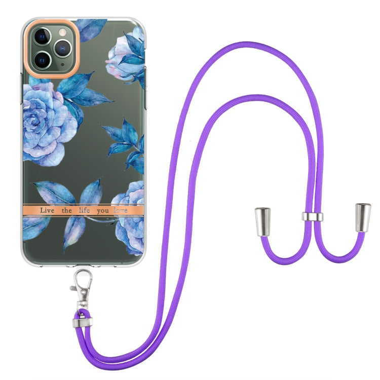 For iPhone 11 Pro Max Flowers Series TPU Phone Case with Lanyard