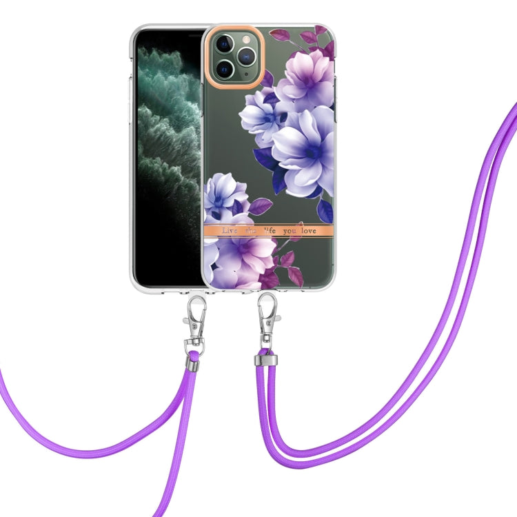 For iPhone 11 Pro Max Flowers Series TPU Phone Case with Lanyard