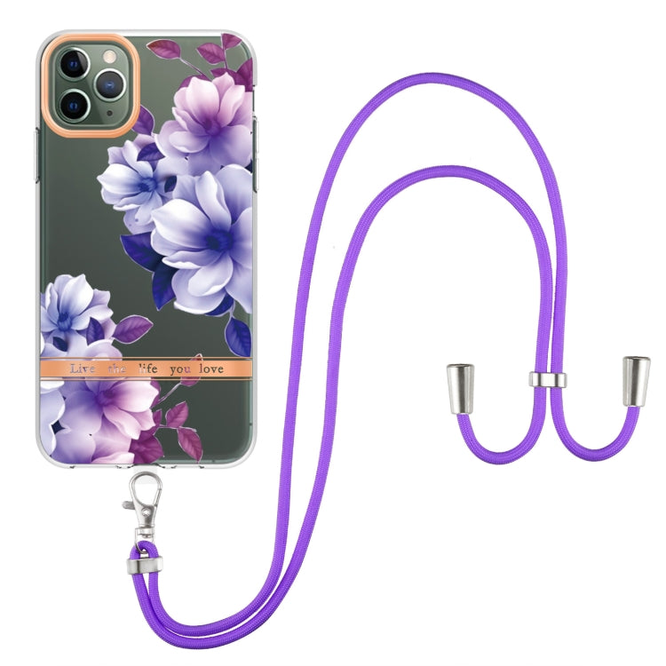 For iPhone 11 Pro Max Flowers Series TPU Phone Case with Lanyard