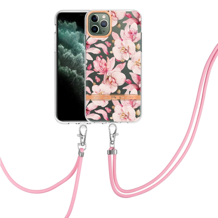 For iPhone 11 Pro Max Flowers Series TPU Phone Case with Lanyard