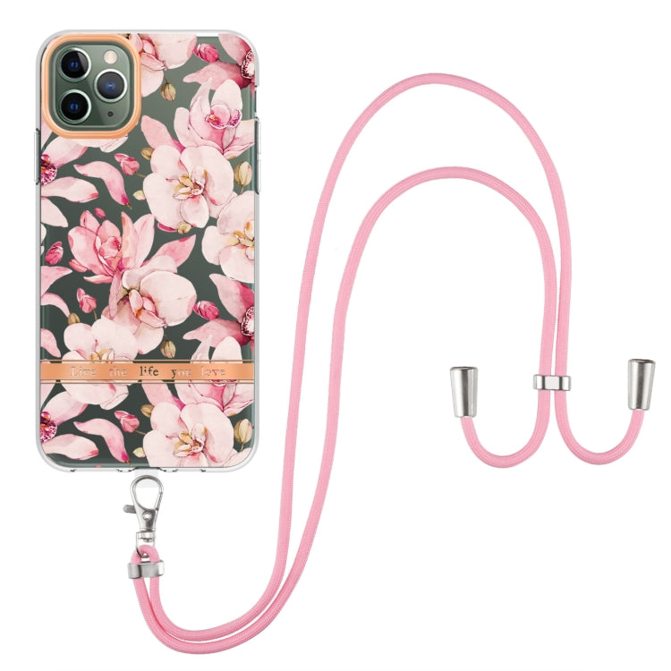 For iPhone 11 Pro Max Flowers Series TPU Phone Case with Lanyard