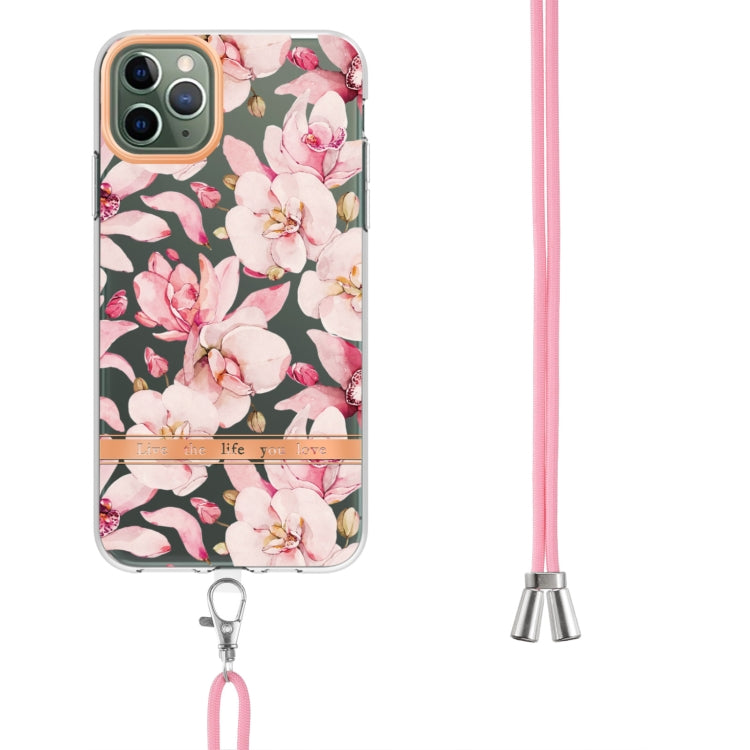 For iPhone 11 Pro Max Flowers Series TPU Phone Case with Lanyard