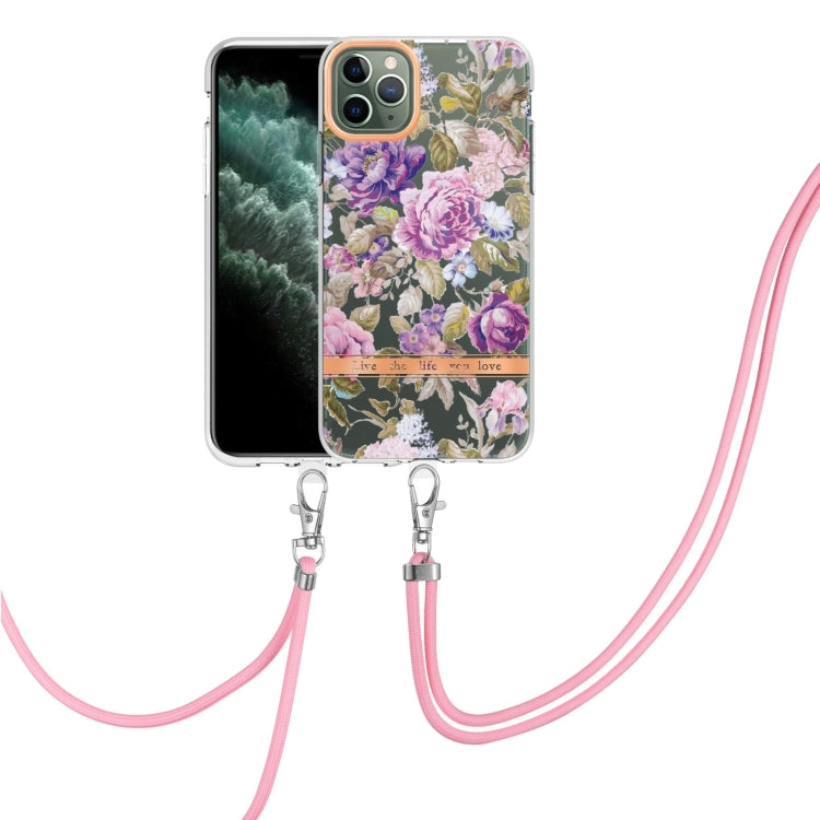 For iPhone 11 Pro Max Flowers Series TPU Phone Case with Lanyard