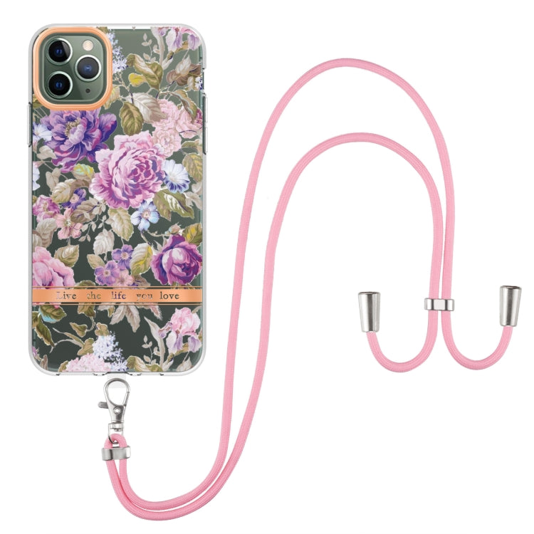 For iPhone 11 Pro Max Flowers Series TPU Phone Case with Lanyard