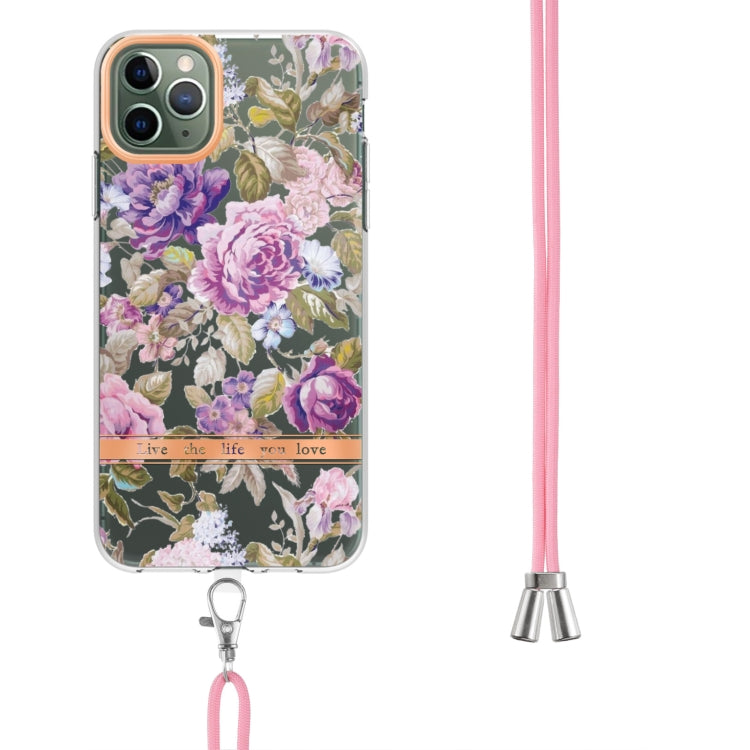 For iPhone 11 Pro Max Flowers Series TPU Phone Case with Lanyard