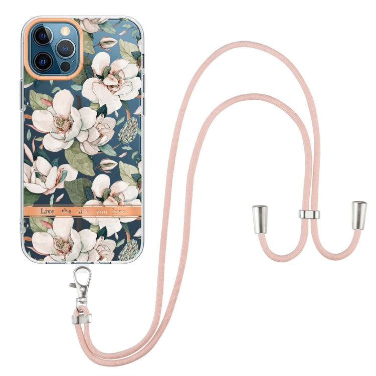 For iPhone 12 Pro Max Flowers Series TPU Phone Case with Lanyard