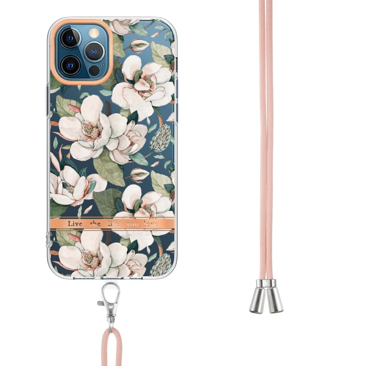 For iPhone 12 Pro Max Flowers Series TPU Phone Case with Lanyard