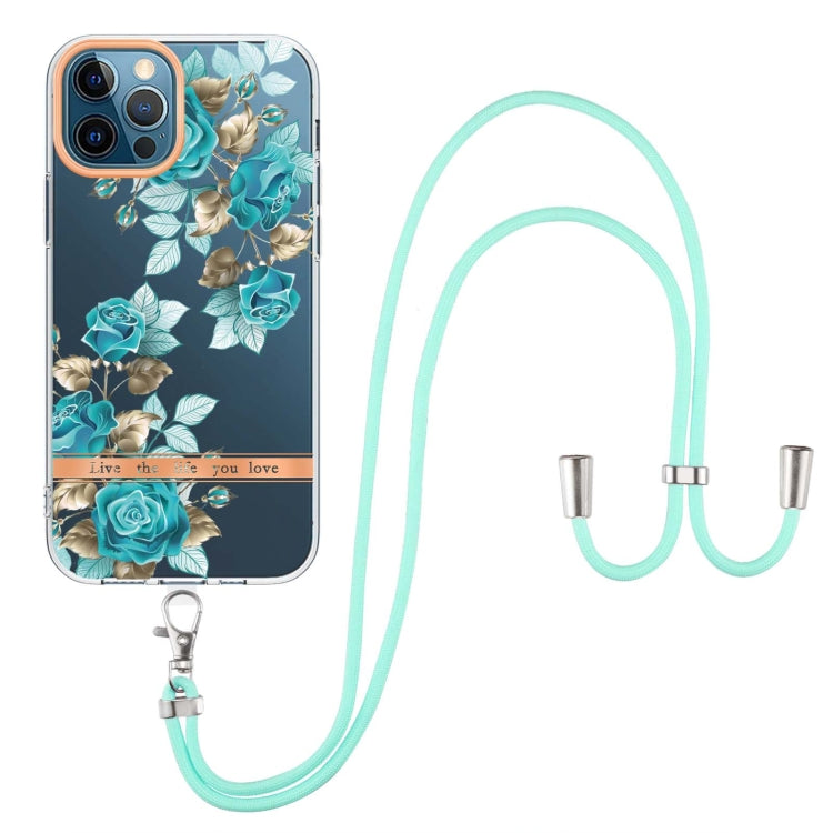 For iPhone 12 Pro Max Flowers Series TPU Phone Case with Lanyard