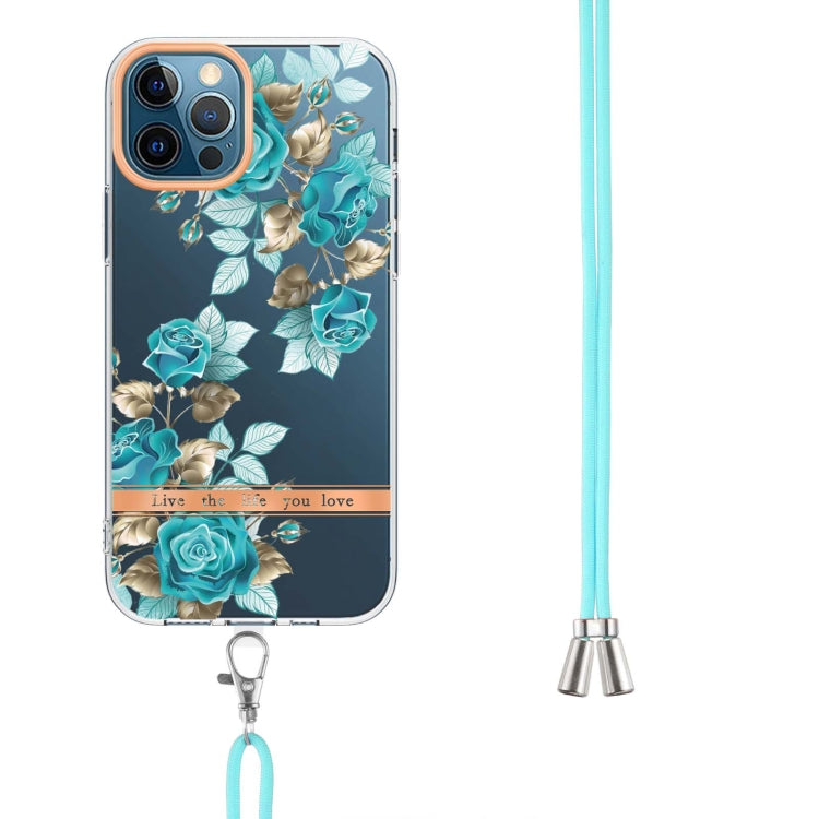For iPhone 12 Pro Max Flowers Series TPU Phone Case with Lanyard