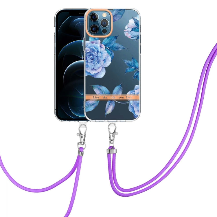 For iPhone 12 Pro Max Flowers Series TPU Phone Case with Lanyard