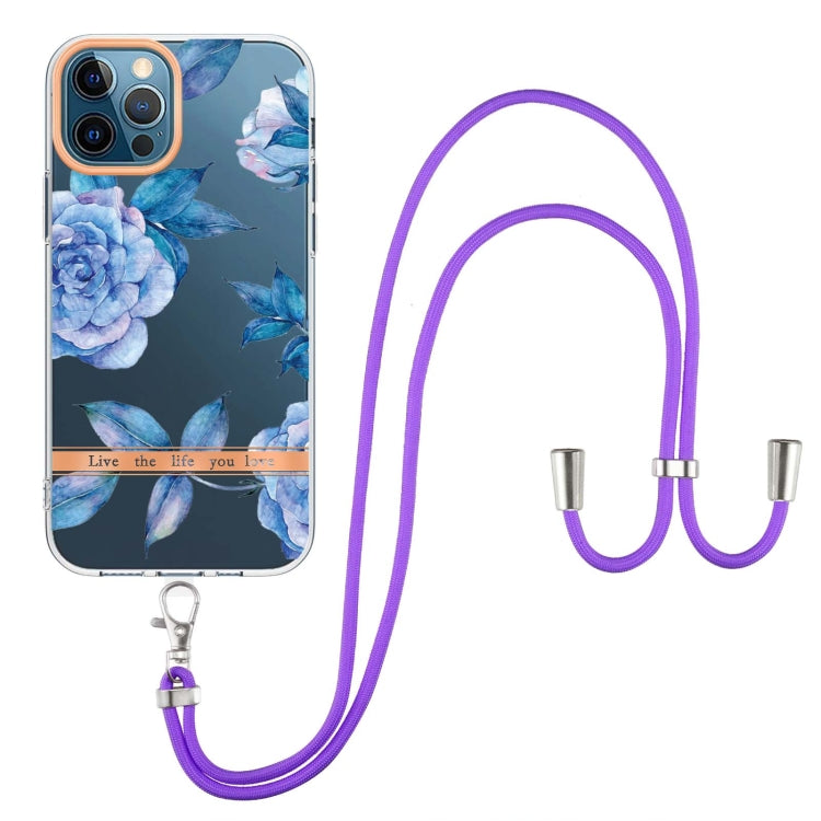 For iPhone 12 Pro Max Flowers Series TPU Phone Case with Lanyard