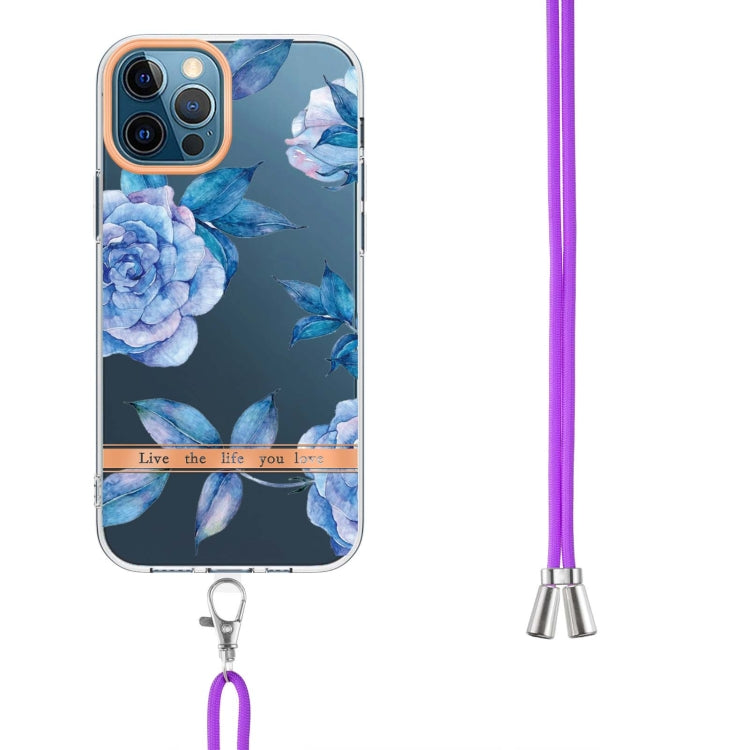 For iPhone 12 Pro Max Flowers Series TPU Phone Case with Lanyard